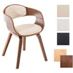 CLP Retro Besucherstuhl KINGSTON mit Armlehne und hochwertiger Polsterung | Moderner pflegeleichter Lehnstuhl mit Kunstlederbezug und Holzgestell | In verschiedenen Farben erhältlich Holz Farbe walnuss, Bezug Farbe creme
