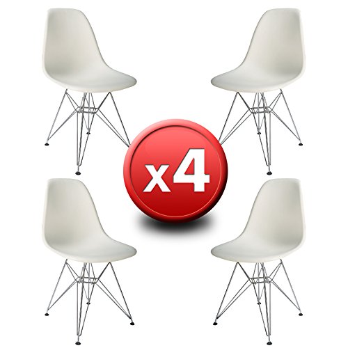 Pack 4 Stühle Design Weiße ST003 EUROSILLA. Stühle inspiriert von Eames DSR. Premium Qualität mit Füße Metall Stil Tower und Sitze in robustem Kunststoff ABS weiß.