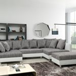 Sofa Couch Ecksofa Eckcouch in weiss / hellgrau Eckcouch mit Hocker - Minsk XXL