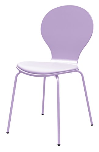 Tenzo 610-069 Flower 4-er Set, Designer Stühle, 87 x 46 x 57 cm, Schichtholz lackiert matt, Sitzkissen in Lederoptik, Untergestell Metall, lackiert, flieder