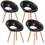 WOLTU® 4er Set Esszimmerstühle Küchenstühle Wohnzimmerstühle Polsterstühle mit Armlehne, Sitzfläche aus Kunstleder, Beine aus Massivholz, Schwarz, BH71sz-4