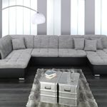 Wohnlandschaft, Couchgarnitur XXL Sofa, U-Form, schwarz/grau, Ottomane links