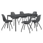 [en.casa] Hochwertiger Esstisch in dunkelgrau mit 6 dunkelgrauen Designer-Stühlen - 160cm x 80cm