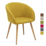 Esszimmerstuhl aus Stoff (Leinen) Gelb Retro Design Stuhl mit Rückenlehne Metallbeine Holzoptik DH0011