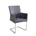 Freischwinger SAMSON mit Armlehnen Vintage Grau und gebürstetem Edelstahlrahmen