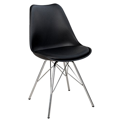 Retro Designklassiker Stuhl SCANDINAVIA MEISTERSTÜCK schwarz mit Stuhlbeinen aus Chrom