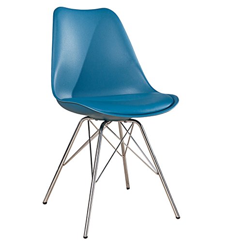 Retro Designklassiker Stuhl SCANDINAVIA blau Stuhlgestell aus verchromtem Eisen Esszimmerstuhl Küchenstuhl