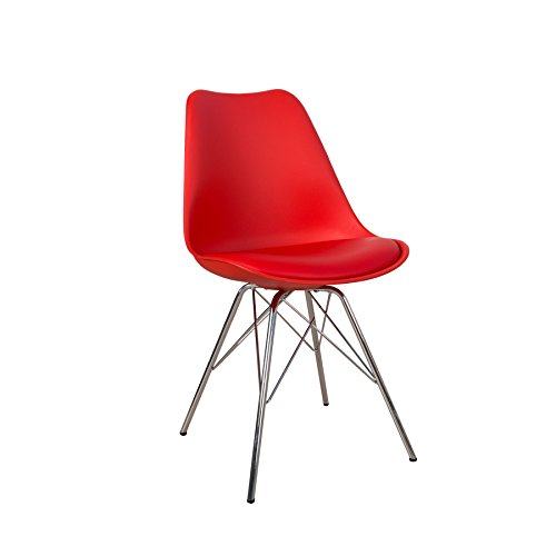 Stylischer Retro Stuhl SCANDINAVIA MEISTERSTÜCK rot hochwertig verchromtes Stuhlgestell
