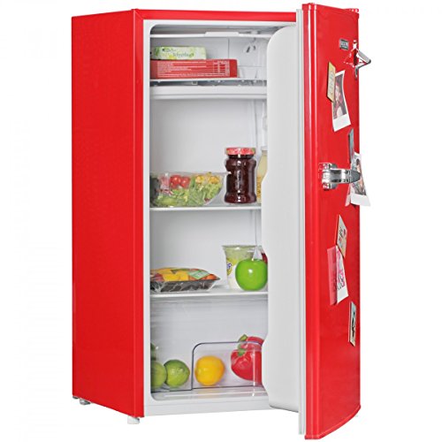AMSTYLE Design Retro Minikühlschrank 95L rot A+ mit Gefrierfach Türanschlag wechselbar | Kühlschrank freistehend mit Stufenloser Temperatureinstellung | Party-Kühlschrank mit Flaschenöffner