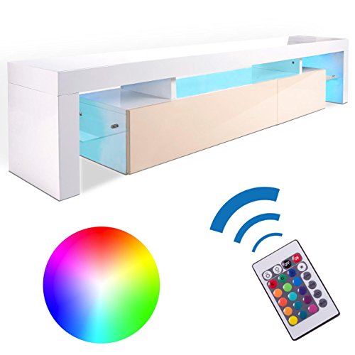 Homelux TV Board Lowboard Medienwand TV-Schrank mit RGB-LED und Push to open - Funktion in Creme-Weiss
