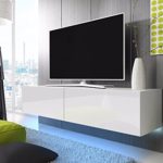 TV Schrank Lowboard Hängeboard SIMPLE mit LED Blau (Weiß Matt / Weiß Hochglanz 200 cm)
