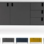 Tenzo UNO 8555-014 Designer Sideboard 2 Türen, 3 Schubladen Lackiert, MDF + Spanplatten, matt Soft-Close Funktion, Grau, 86 x 171 x 46 cm (HxBxT)