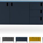 Tenzo UNO 8555-023 Designer Sideboard 2 Türen, 3 Schubladen Lackiert, MDF + Spanplatten, matt Soft-Close Funktion, Petrol Blau, 86 x 171 x 46 cm (HxBxT)