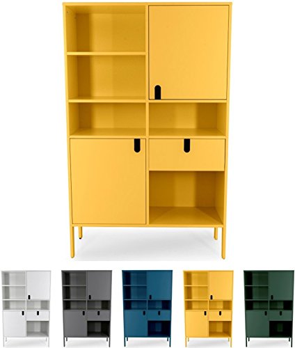 Tenzo UNO 8563-029 Designer Highboard 2 Türen, 1 Schublade Lackiert, MDF + Spanplatten, matt Soft-Close Funktion, Senf, 176 x 109 x 40 cm (HxBxT)