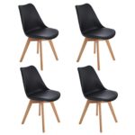 EGGREE 4er Set Esszimmerstühle Skandinavisch Küchenstuhl Stühle Modern mit Massivholz Eiche Bein und Kunstlederkissen, Schwarz
