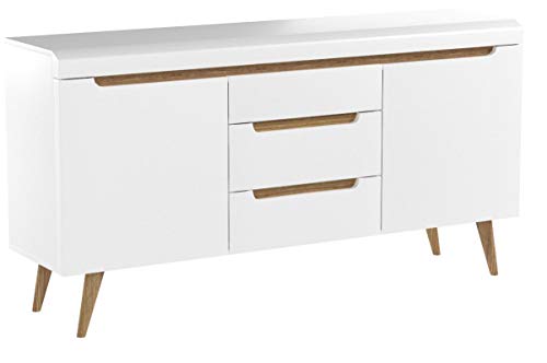 Furniture24 Kommode Sideboard NORDI in Weiß Hochglanz Skandinavische Stil