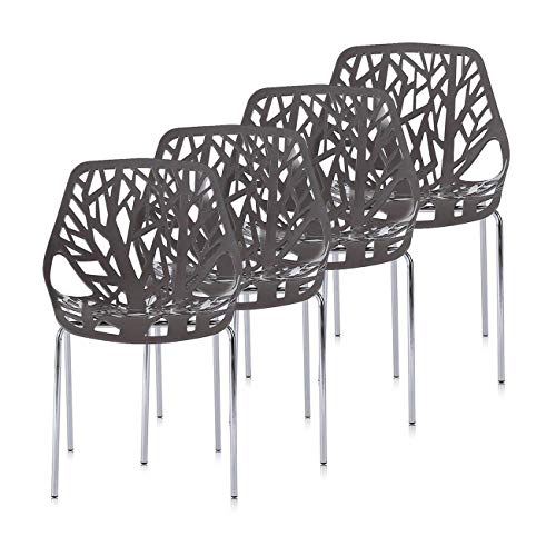 Makika Retro Stuhl Design Stuhl Esszimmerstühle Bürostuhl Wohnzimmerstühle Lounge Küchenstuhl Sitzgruppe 4er Set aus Kunststoff mit Rückenlehne CALUNA in Grau