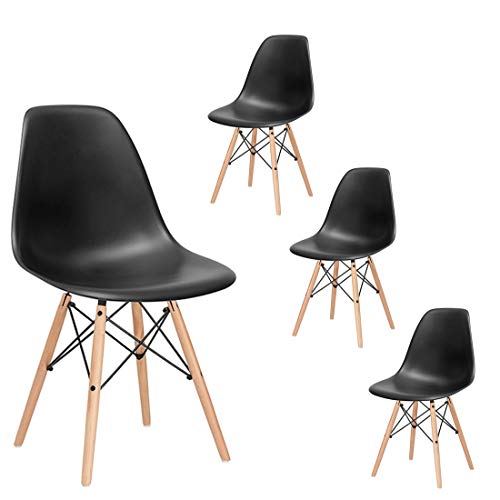 SPRINGOS - Milano 4x Skandinavische Stühle-Set Retro Design für Wohnzimmer Esszimmer Küche Büro (Schwarz)