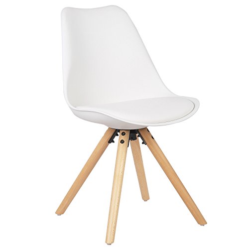 WOLTU® BH52ws-1 1 Stück Esszimmerstuhl, mit Sitzfläche aus Kunstleder, Design Stuhl, Küchenstuhl, Holz, Weiß