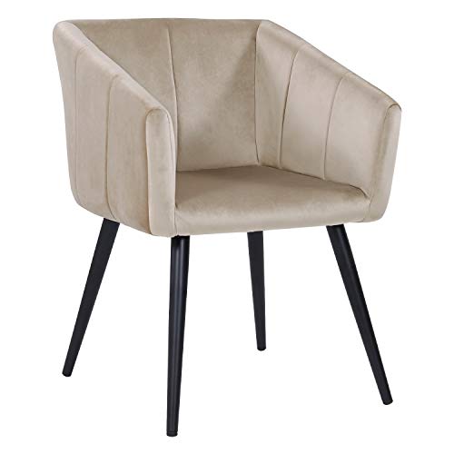 Duhome Esszimmerstuhl aus Stoff (Samt) Farbauswahl Retro Design Stuhl mit Rückenlehne Sessel Metallbeine 8065, Farbe:Beige, Material:Samt