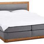 Belanoti Age Boxspringbett 180x200 Eiche 7-Zonen Taschenfederkern Matratze inkl Visco Topper Bett 180x200 in der Farbe Hellgrau H2/H3 Polsterbett Hotelbett mit Massivholz Eiche Massivholzbett