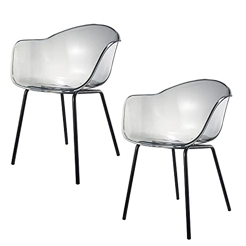 Romeo Wohnzimmerstuhl Esszimmerstuhl 2er-Set Transparent Polycarbonat und Metall Retro Design Stuhl für Büro Lounge Küche Wohnzimmer (Smokey)