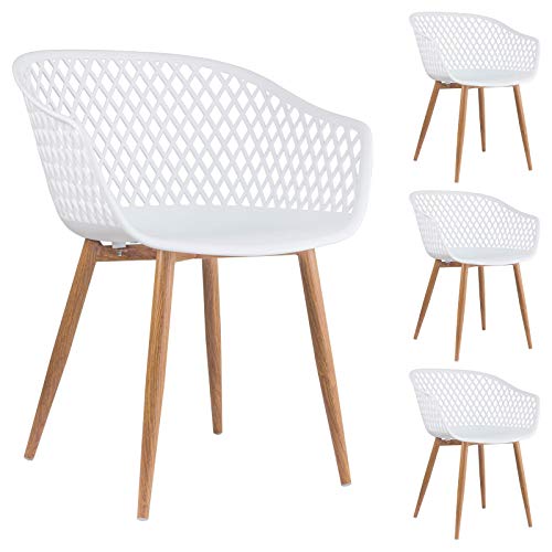 IDIMEX Esszimmerstuhl Madeira im Retro Design, Stühle Küchenstuhl Essstühle Stuhl mit Armlehne, Sitz aus Kunststoff in weiß, im 4er Set