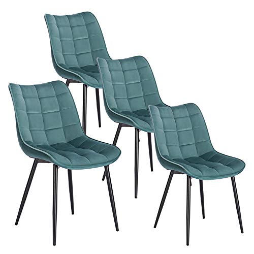 WOLTU 4 x Esszimmerstühle 4er Set Esszimmerstuhl Küchenstuhl Polsterstuhl Design Stuhl mit Rückenlehne, mit Sitzfläche aus Samt, Gestell aus Metall, Türkis, BH142ts-4