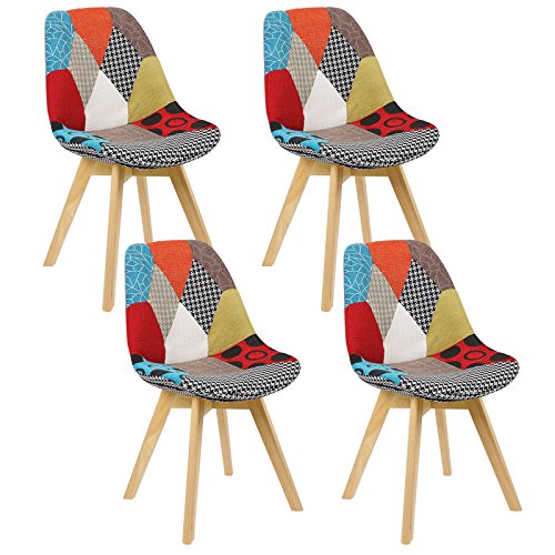 WOLTU® 4er Set Esszimmerstühle Küchenstuhl Design Stuhl Esszimmerstuhl Leinen Holz Mehrfarbig BH29mf-4