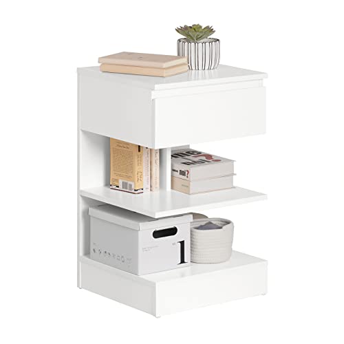 SoBuy FBT49-W Beistelltisch Nachttisch Nachtschrank Kommode mit 1 Schublade und 3 Ablagen weiß BHT ca: 39x65x39cm