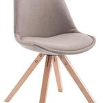 CLP Retro-Stuhl Toulouse Square Mit Stoffbezug Und Hochwertigem Sitzpolster I Lehnstuhl Mit Stabilem Holzgestell I Sitzhöhe 48 cm, Farbe:Taupe, Gestell Farbe:Natur