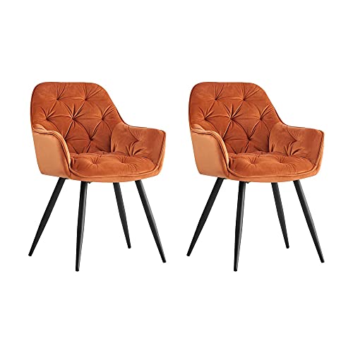 JaHECOME Esszimmerstuhl,Sessel,Samt,Wohnzimmerstuhl,Farbe wählbar,Retro-Design,Stoff,gepolsterter Sitz mit Rückenlehne,Schwarze Metallbeine für Küche, Schlafzimmer, Esszimmer(Orange,2)