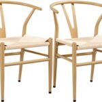 Yaheetech 2-er Set mittelalterliche Esszimmerstühle Y-Stuhl Metallrahmen Rattan Sessel Lehnstuhl mit Gewebtem Sitz, Armlehnenstuhl, holzfarbe