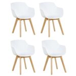 DORAFAIR 4er Set Sessel Skandinavisch Wohnzimmerstuhl Modern Esszimmerstühle mit solide Buchenholz Bein, Retro Design Stuhl für Büro Lounge Küche, Weiß