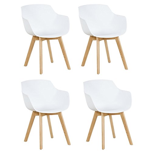 DORAFAIR 4er Set Sessel Skandinavisch Wohnzimmerstuhl Modern Esszimmerstühle mit solide Buchenholz Bein, Retro Design Stuhl für Büro Lounge Küche, Weiß