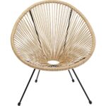 Kare Design Sessel Acapulco, Natur, Indoor und Outdoor Stuhl im Retro-Design, Gartenstuhl, Relaxsessel für Balkon, Garten, Terrasse, Schwarzes Stahlgestell, 85x73x78 cm (H/B/T)