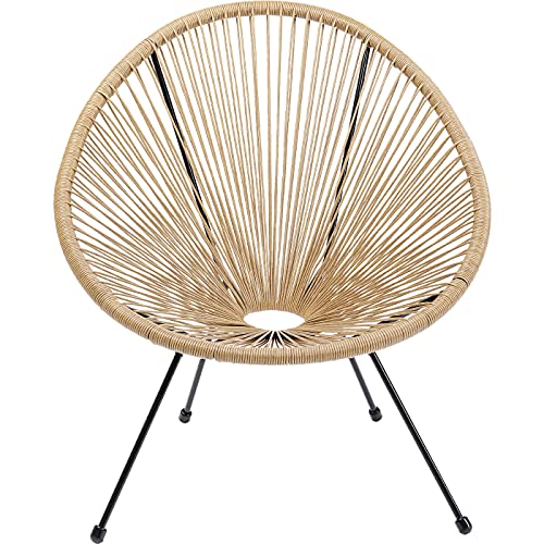 Kare Design Sessel Acapulco, Natur, Indoor und Outdoor Stuhl im Retro-Design, Gartenstuhl, Relaxsessel für Balkon, Garten, Terrasse, Schwarzes Stahlgestell, 85x73x78 cm (H/B/T)