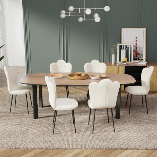 Chleby 6er Eleganten Esszimmerstühlen aus Samt Esszimmer Stuhl mit gepolstertem Sitz und Metallbeinen, Küchenstühle mit Blütenblatt-Rückenlehne für Esszimmer, Wohnzimmer, Schlafzimmer, Küche, Beige